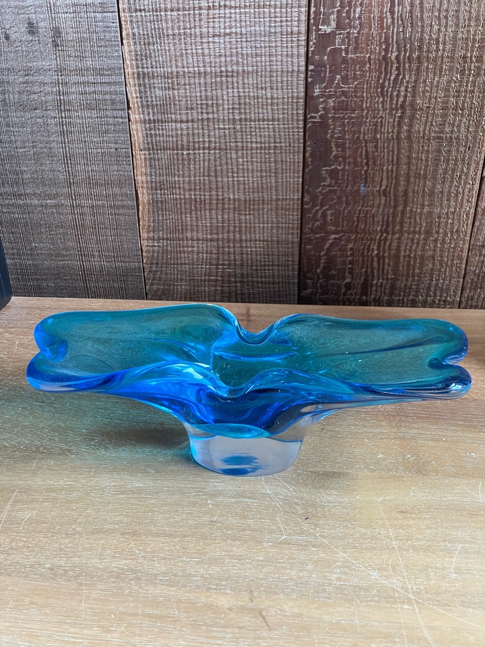 Vintage MCM Blue Decorative Art Glass Bowl Ashtray
